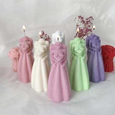 Imagem de Moldes de vela – Molde de silicone para fazer velas, moldes 3D DIY para cera de soja, cera de abelha, vela perfumada, presentes de Dia dos Namorados (vestido de casamento)