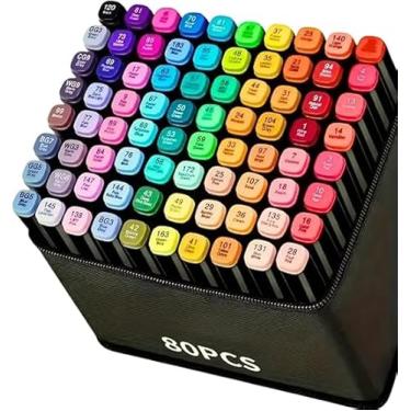Imagem de Caneta Marcador Touch Ponta Dupla – 80 Cores para Desenho, Colorir e Lettering – Kit Profissional em Estojo (80)
