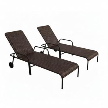 Imagem de Kit 2 Espreguiçadeiras piscina reclinavel fibra sintetica Marrom