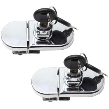 Imagem de LC LICTOP Fechadura sem furadeira para vidro de 0,5 a 0,8 cm, chave diferente - montagem porta a porta, 2 conjuntos ovais cromados 9,5 x 3,5 cm, trava de vidro de liga de zinco para armário de