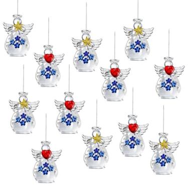 Imagem de Mini enfeites de Natal de anjo de vidro para árvore, pequeno enfeite de anjo da guarda de cristal a granel para árvore de Natal, vidro torcido soprado à mão, presente de Natal (flor), conjunto de 12