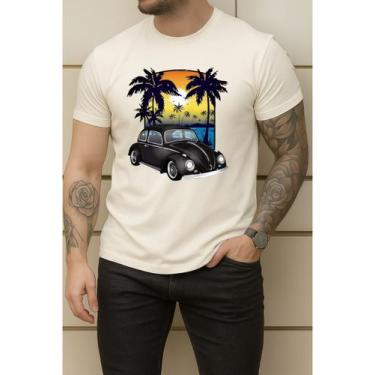 Imagem de Camisa Masculina Premium Estampada Fusca Carro Paisagem Praia Em Algod