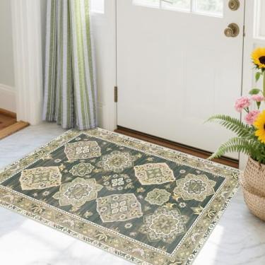 Imagem de Vhong Tapetes laváveis de área 2x3 Boho Vintage Neutro Moderno Verde Antiderrapante Pequeno Tapete para Corredor Banheiro Entrada