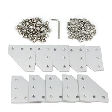 Imagem de Befenybay 10 pçs/conjunto de placa de suporte de canto com 50 pçs parafusos M5x8 mm e 50 peças porcas M5 T, placa de junção externa com 5 furos para moldura de impressão 3D de perfil de alumínio da série 2020 (prata L-10 com parafuso)