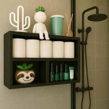 Imagem de Nicho com Divisórias Preto Fosco para Decoração e Organização MDF 50x3