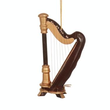 Imagem de Dselvgvu Ornamento de harpa em miniatura de corda de madeira 9 x 5 cm, mini instrumento musical, réplica, música, presentes de aniversário, árvore de Natal, decoração de casa, enfeite de exibição