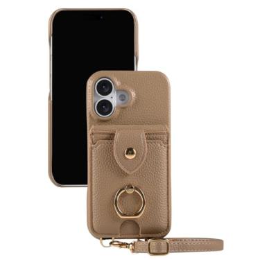 Imagem de POYUFRG Capa transversal para iPhone 17 Pro Max/17 Pro/17 Air/17, capa carteira de couro elegante com porta-cartões e suporte de anel de metal, marrom, 17 Pro