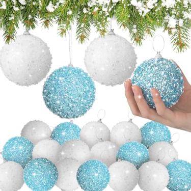 Imagem de Lyrow Conjunto de 24 peças de enfeite de bola de Natal com glitter de 8 cm bola de Natal a granel de espuma de lantejoulas de Natal enfeite decorativo pendurado para decoração de festa na árvore