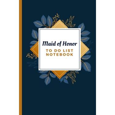 Imagem de Maid of Honor To Do List Notebook: Hardcover/Royal Blue Leaves Gold Square on Navy Nature Art Theme/Checklist/Event Journal/Wedding Gift From Bride/Cute Card Alternative