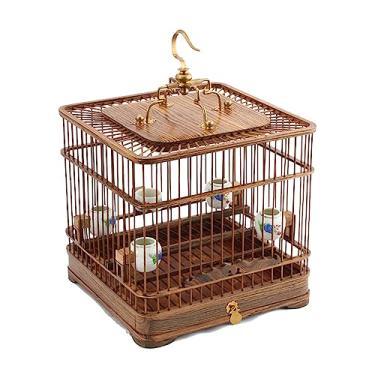 Imagem de Gaiola de pássaro empoleirada de madeira com fundo duplo gaiola quadrada para pássaros gaiola pequena gaiola de pássaro papagaio gaiola de pássaro (A)
