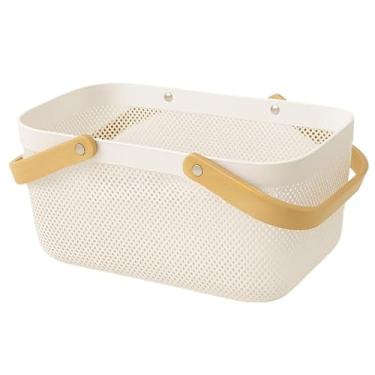 Imagem de Cesto Organizador Fruteira com Alça Portátil Multiuso para Casa Cozinha Escritório 24x24x17,3cm(BRANCO DUAS ALÇAS)