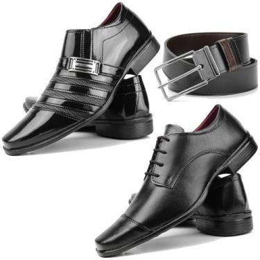 Imagem de Sapato social preto kit com 2 pares + cinto dupla face - Pizzolev, Pre