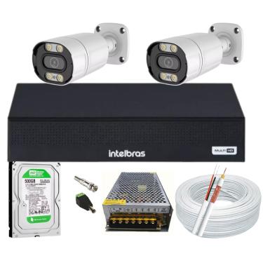 Imagem de Kit Cftv 2 Cameras Segurança Full Color 1080p 2mp Dvr Intelbras 500GB