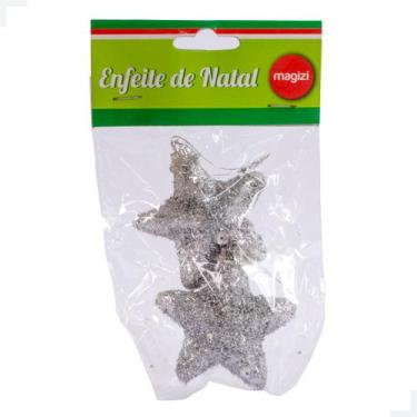 Imagem de Enfeite de Natal Estrela Missanga Silver 7cm c/ 2 Unidades Magizi - Ma