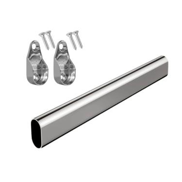 Imagem de Kit Tubo Cabideiro Oval Oblongo Para Guarda Roupa Cromado Com Suportes