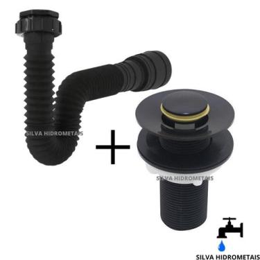 Imagem de Kit Válvula Click Preta Botão P Lavatório Cuba Sifão Universal Extensi