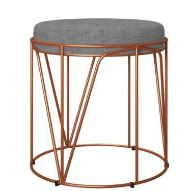 Imagem de Puff Aramado Bronze Zaya L02 Linho Cinza Escuro - LYAM DECOR