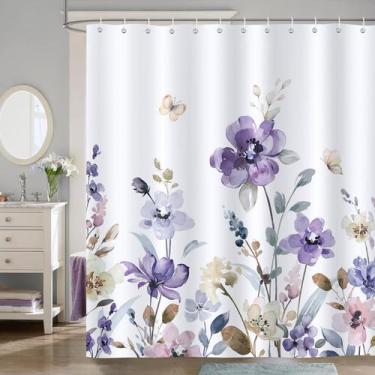 Imagem de Cortina de chuveiro Bonhause Roxa Floral 183x183cm Poliéster