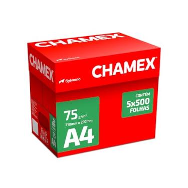 Imagem de Papel Sulfite, Chamex, A4, 75 Gramas, Branco, Caixa com 5 Pacotes de 500 Folhas