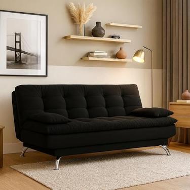 Imagem de Sofá-Cama Casal 3 Lugares Premium Suede Pés de Metal Preto