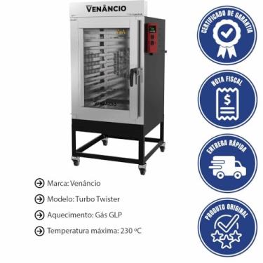 Imagem de Forno Industrial Turbo Venâncio Twister A Gás Para 10 Esteiras Com Base 220v Fvt10g 57407