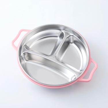 Imagem de Generic Placa Dividida Com Alça Anti-escaldadura de Aço Inoxidável Infantil para Jardim de Infância, Prato de Jantar Com Design de Compartimento para Crianças, Aço Inoxidável 304, Resistente a