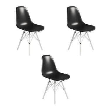 Imagem de Conjunto 3 Cadeiras Eames Tubo Ferro Branco Assento Preto