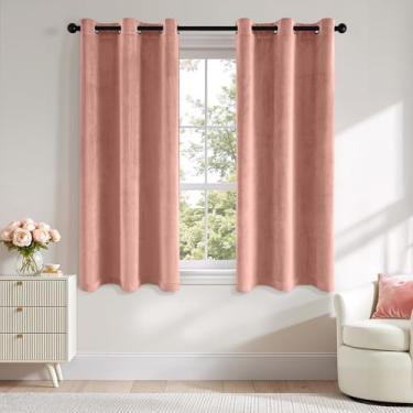 Imagem de ANRODUO Cortinas de veludo rosa claro 153 cm de comprimento, blecaute, isolamento térmico, à prova de som, cortinas de escurecimento de quarto, cortinas de janela com ilhós para quarto, sala de estar