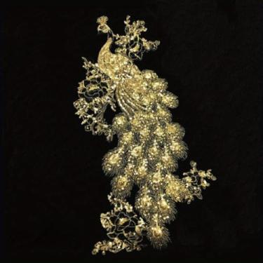 Imagem de Vestido de casamento bordado de lantejoulas com aplique de pavão bordado vestido de casamento DIY (Preto)