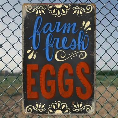 Imagem de Placa de ovos frescos de fazenda arte de parede de alumínio rústico e placa de metal - 20 x 30 cm vintage decoração interna e externa para casa, escritório, café, quintal e fazenda de jardim
