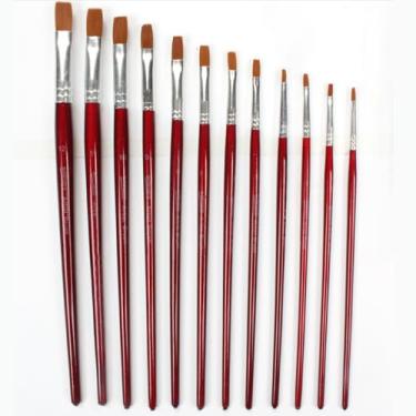 Imagem de Conjunto de pincéis de tinta plana, 12 peças de pincéis de nylon para aquarela, guache acrílico, artesanato e pintura detalhada, sala de aula, vinho