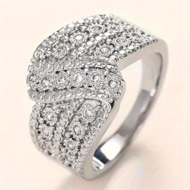 Imagem de Anéis de noivado banhados a ouro branco com design delicado de zircônia cúbica incorporada, alianças de compromisso, festas noturnas, presentes de dia dos namorados, alianças de eternidade para