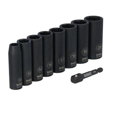 Imagem de DEWALT Conjunto de soquetes de impacto 3/8, conjunto de soquetes métricos profundos, 6 pontos, 10 mm a 21 mm, inclui adaptador de 1/10.2 cm, para chaves e chaves de impacto sem fio e com fio