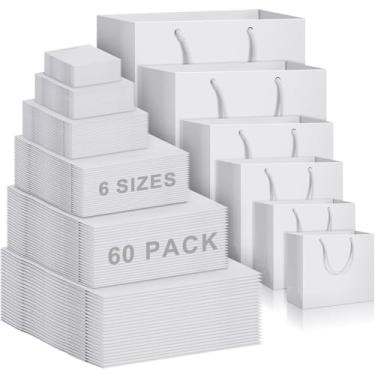 Imagem de Zhehao Pacote com 60 sacos de presente de papel kraft com alças 6 tamanhos a granel de embrulho de presente de Natal sacos de compras para festa de aniversário, varejo de mercadorias, tamanhos