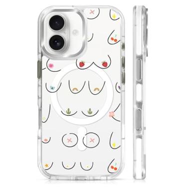 Imagem de MQJCYB Capa magnética para iPhone 17 com design em base transparente, compatível com MagSafe, capa protetora fina de TPU macio, capa de telefone para mulheres e meninas, sexy, exclusivo, morango
