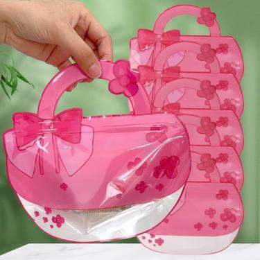 Imagem de 5 peças de saco de embalagem de presente de desenho animado com laço de pérola, plástico selável, fecho de correr, lanche, biscoito, doces, decoração de festa (estilo boa, rosa)