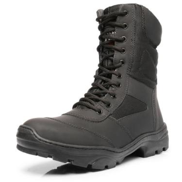 Imagem de Bota Coturno Militar Couro Adventure Cano Alto Fechamento Cadarço Biqu