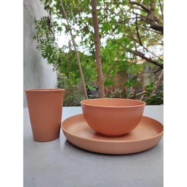 Imagem de Jogo de Jantar 3 Peças em Fibra de Bambu e PP – Prato Fundo, Bowl e Copo 300ml | Sustentável, Leve e Resistente – Uso Diário, Micro-ondas e Lava-Louças(AMARELO)