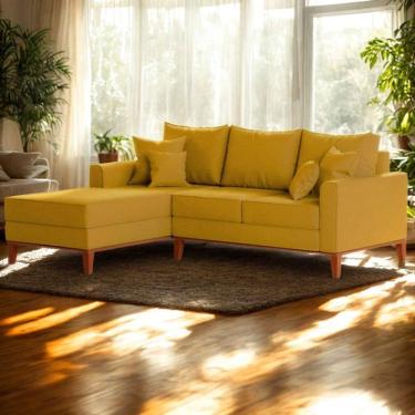 Imagem de Sofá 3 Lugares Beny Com Chaise Esquerdo Suede Amarelo