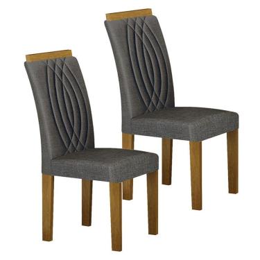 Imagem de Cadeira Para Mesa De Jantar Doha Mdf Kit 2 Peças Freijó Linho Chumbo - Leifer Móveis