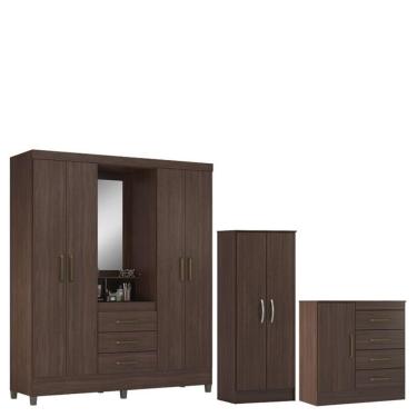 Imagem de Guarda Roupa Casal Capelinha Pérsia Com Multiuso Viena Com Cômoda Montevidéu Café Touch - Demóbile