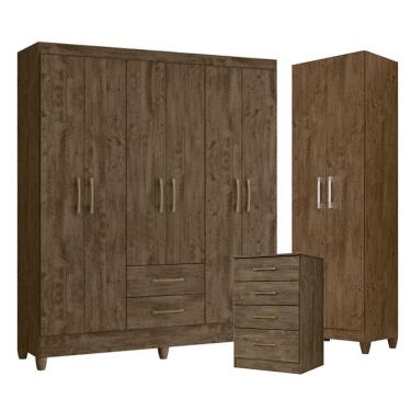 Imagem de Guarda Roupa Casal Panamá Com Cômoda Ms913 E Armário Multiuso New íris Castanho Wood - Moval