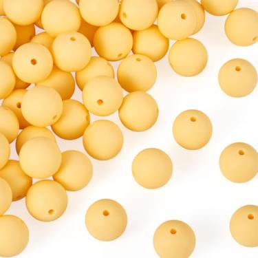 Imagem de 50 contas focais de silicone para caneta, pulseira, cordão de 15 mm, contas de silicone amarelas redondas de borracha espaçadora solta para chaveiro, colar, joias, artesanato, artesanato