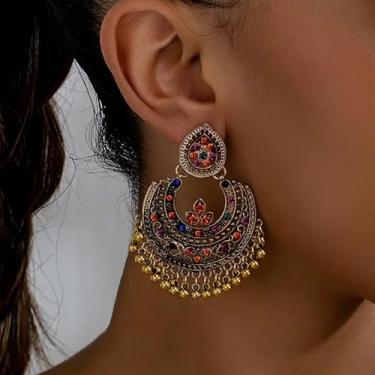 Imagem de Brincos indianos prateados femininos boho bola Chandier Tass declaração brincos pendentes casamento noiva Bl joias presentes ternos indianos vestidos roupas