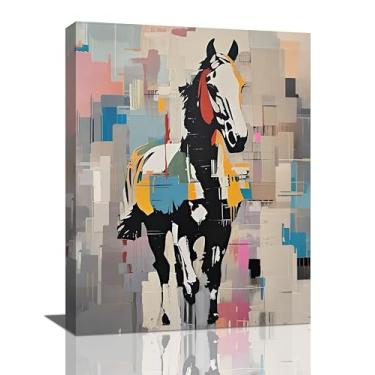 Imagem de Banksy Street Graffiti Arte de Parede Moderna Abstrata Cavalo Decoração de Parede Abstrata Cavalo Correndo Imagens Pop Pintura Impressão Emoldurada Decorações de Arte para Sala de Estar Quarto