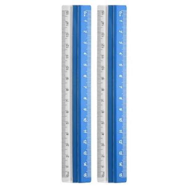 Imagem de Generic 2 réguas retas 15 cm régua de transferidor de liga de alumínio de plástico métrico ferramenta de medição geométrica para escritório de arquiteto artista, azul