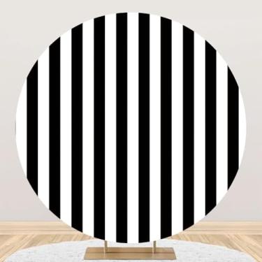 Imagem de DORCEV 2,2 x 2,2 m, listras pretas e brancas, pano de fundo redondo, preto e branco, listrado, pano de fundo para recém-nascidos, festa de aniversário, banner, decoração de crianças e adultos