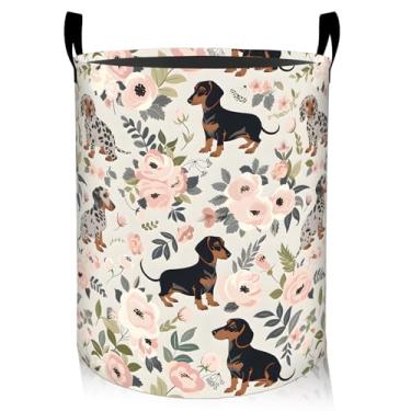 Imagem de ainori Cesta de roupa suja floral para cães, tecido Oxford, roupa suja, cesto dobrável para decoração de quarto, estampa de flores e filhotes, organizador de brinquedos de 40 x 40 cm para quarto