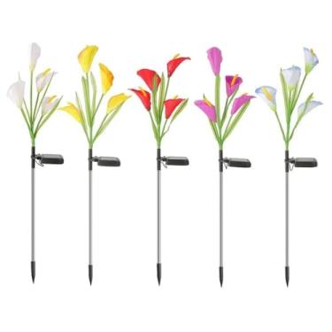 Imagem de Luminaria Solar Externa, Flores Artificial Copo de Leite Luz Solar para Decoração de Jardim PáTio Da Paisagem, Requintado e Esteticamente AgradáVel(Mista,2 PÇ)