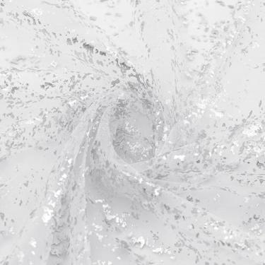 Imagem de P Pothuiny Tecido de tule com glitter, prata branca com glitter metálico tecido brilhante para vestido de casamento, saia tutu, artesanato, embalagem de presente, decoração de pano de fundo de festa